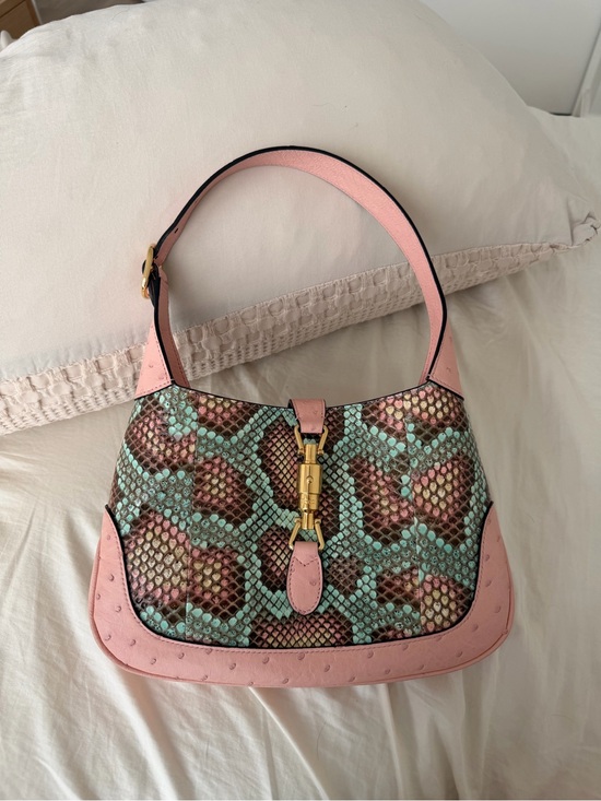 Gucci Handbags - Gucci Pink Snakeskin-Pattern Shoulder Bag